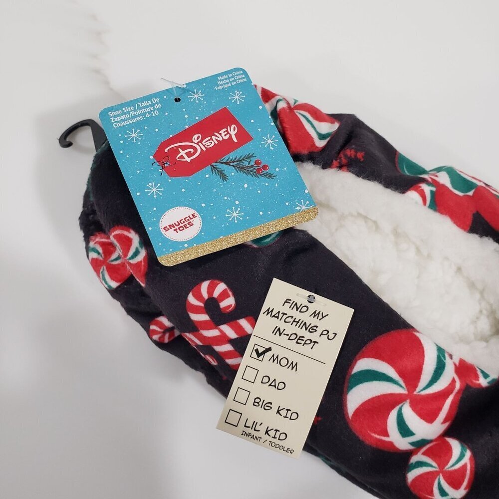 Disney‎ Mickey Minnie Peppermint Candy Slippers Sherpa Fuzzy Nonslip Womens 4-10 - Picture 5 of 7